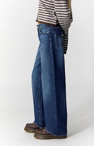 PacSun Women's Casey Low Rise Baggy Jeans Button Flap Pocket Dark Blue Size 26 Short thumbnail 2