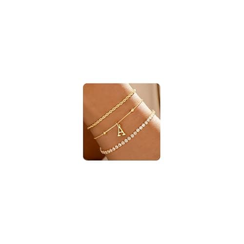 JIAOGE Christmas Gifts for Women Teen Girls Grandkids - Dainty Gold Bracelets for Women Personalized Gold/Silver Initial Bracelet Stack Stackable Rope Box Chain Tennis Bracelets for Girls Jewelry Set - Image 1