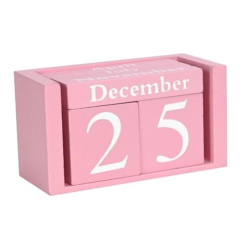 MICKYU Wooden Desk Calendar | Cute Office Desk Accessories Pink Room Decor for Women - Image 1