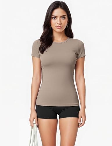 Kinglaman 5 Pack Women's Short Sleeve Basic T Shirts Tees, Slim Fit Crew Neck Tshirt Summer Tops for Casual Workout Trendy thumbnail 4