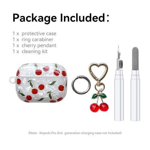 Compatible with AirPods Pro 2 Case, Cute Pretty Aesthetic AirPod Pro 2 Case Cover with Cherry Keychain, Premium TPU Protective Shockproof Case for Women Girl (Cherry, for airpod pro 2nd Gen) thumbnail 7