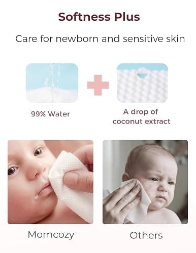 Momcozy Baby Wipes Plus Wipes –Size, Thickness, Moisture, Softness & Scenario Plus, 99% Water-Based Wet Wipes, Unscented & Hypoallergenic, Gentle for Sensitive Skin, 720 Count (12 Packs) thumbnail 6
