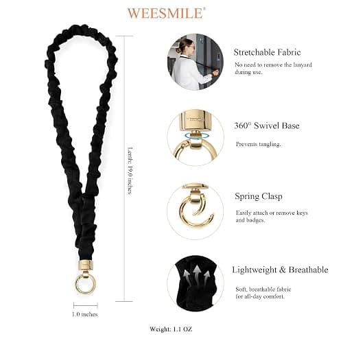WEESMILE Stretchy Scrunchie Lanyard for ID Badges – Cute Neck Lanyard for Keys | Retractable Keychain Holder for Women thumbnail 3
