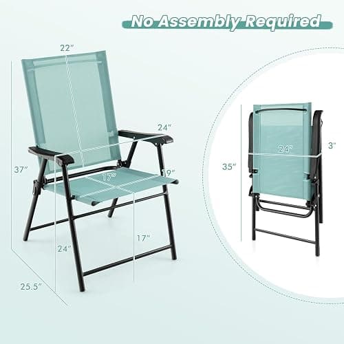 Tangkula Patio Folding Chairs Set of 4, Outdoor Sling Chairs with Breathable Fabric Back & Seat, Portable Dining Camping Chairs for Poolside, Yard, Garden, Deck, Lawn, Beach (Mint Green) thumbnail 3