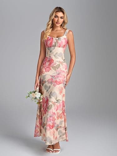 Parthea Womens Summer Floral Maxi Dress 2026 Sleeveless Square Neck Bodycon Wedding Guest Party Beach Long Dresses thumbnail 5