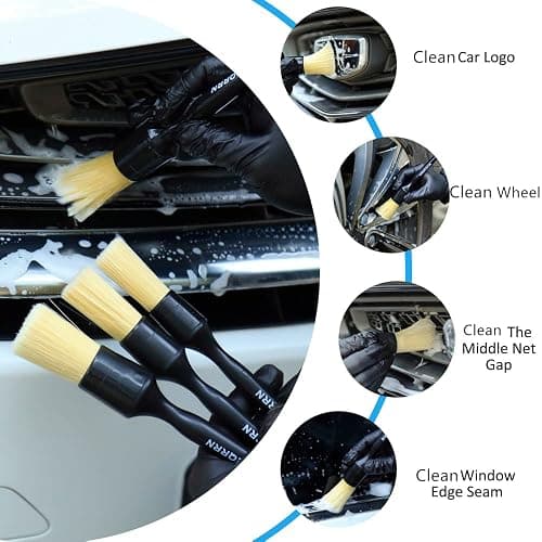 MVEQRRN Boars Hair Ultra Soft Detailing Brushes Set, 4 Pcs Premium Natural Boars Bristles, 1 Pcs Duster Detail Brush for Cleaning Car Interior Dashboard Leather Seat thumbnail 4