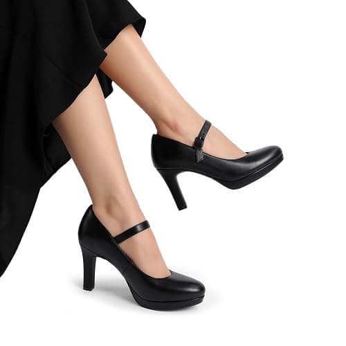 DREAM PAIRS Women's Pumps Close Toe Classic High Heels Round Toe Comfortable Low Platform Mary Jane Dress Shoes thumbnail 2