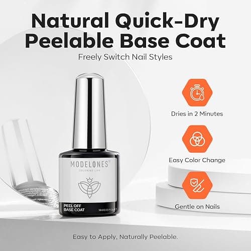 modelones Non-U V Peel off Gel Base Coat, Quick Dry Peelable Base Coat for Gel Nail Polish Easy Removal Foundation for Beginner Practice Nail Protection without Damage Thin Weak Nails, 10ml - Clear thumbnail 6