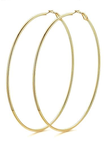 KeyStyle Gold Hoop Earrings for Women, Stainless Steel Hoops Earring Lightweight Loops, 2 mm Thick Hypoallergenic Circle Endless Thin Hoop (20/30/40/50/60/70/80/90/mm) - Image 1