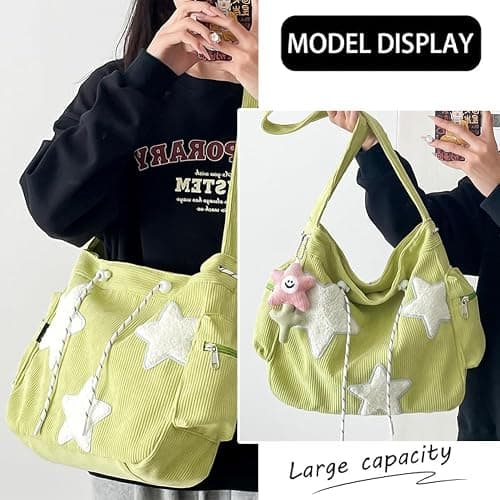 KAMEILONG Star Crossbody Bag Women Corduroy Tote Bag Aesthetic Messenger Bag Cute Shoulder Bag Y2K Hobo Bag thumbnail 3