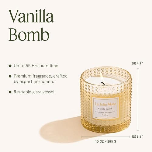 LA JOLIE MUSE Vanilla Bomb Candle –Vanilla, Lemon Zest & Patchouli | 10 oz Natural Soy Wax | 55 Hours Clean Burn | Gift-Ready for Hosts, Gatherings | Elegant Home Décor thumbnail 5