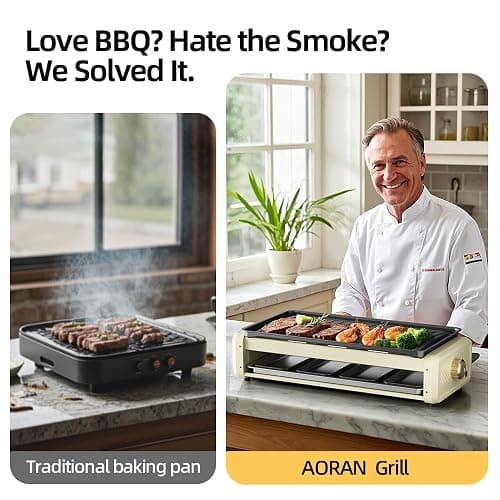 Aoran Electric Smokeless Grill, 1800W Nonstick Indoor Griddle Pan, Multifunctional Skillet for Frying, Baking, Stewing, Easy to Clean, Adjustable Temperature, Family-Sized 19.6'' x 9'' Cooking Area thumbnail 4