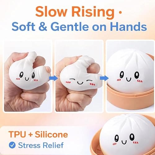 Giant Mystery Dumpling Squishy, 4 Inch Jumbo Dumpling Stress Ball, Squishy Bun, Anxiety Relief Fidget, Soft Squeeze Decompression Dough for Adults Classroom Prizes & Party Favors (Purple) thumbnail 4