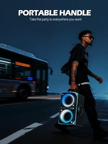 FREEPEAR Party Bluetooth Speaker - 240W Peak Loud Speaker, Dazzling Light Show, Deep Bass, IPX4 Waterproof, 15H Battery, TWS Pairing, BT 5.3 Wireless, Portable for Home/Outdoor/Beach/Pool Party thumbnail 5