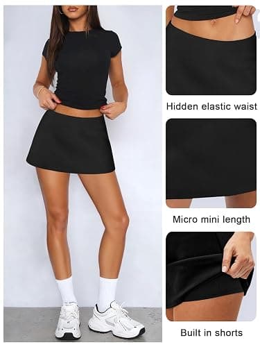 Pungdra Womens Micro Mini Skirt with Shorts Low Rise A-Line Skort for Women Formal Going Out Casual Athletic Tennis Outfits thumbnail 4