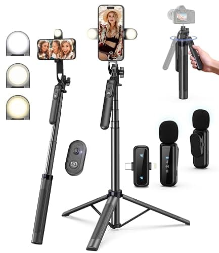Yeaki Vlogging Kit for iPhone/Android, 71" Selfie Stick Tripod for iPhone with Light, Wireless Remote & Microphone, Adjustable Phone Tripod for TikTok/YouTube Starter Content Creator Essentials Kit - Image 1