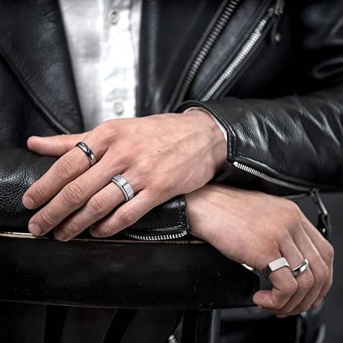 EIELO 12pcs Stainless Steel Band Rings - Silver, Modern, Wedding & Everyday Occasion - No Gemstones, Unisex, Size 7-14 thumbnail 4