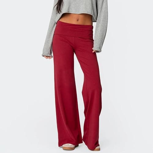 Keliholiyu Fold Over Leggings Women Y2K Foldover Wide Leg Low Waist Flare Sweatpants Lounge Yoga Pants Baggy Bell Bottom thumbnail 4