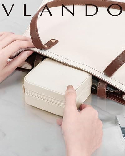 Vlando Travel Jewelry Case with 16 Earring Plates,Small Travel Jewelry Organizer Box,Portable Display Storage Box For Rings Earrings Necklaces,Gift for Girls Women,White thumbnail 8