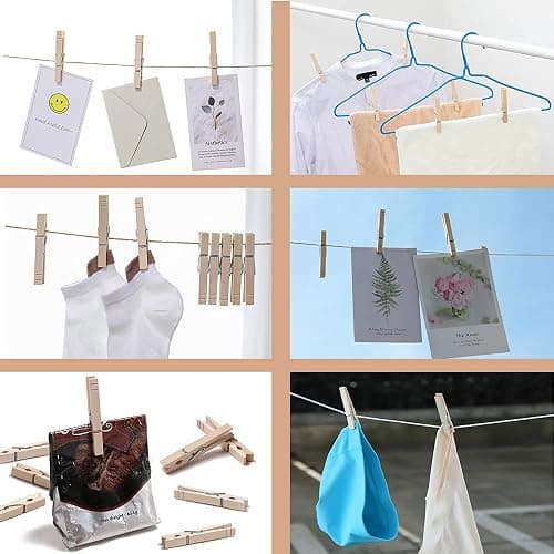 Clothes Pins Wood for Hanging Clothes,3.5 Inch【100pcs】 Heavy Duty Wooden Clothespins,Clothes Pins for Craft,Wooden Clips for Pictures. | Rust Resistant thumbnail 3