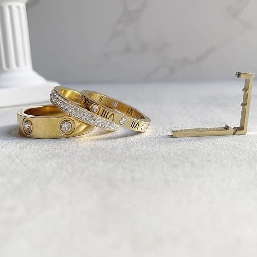 YIKOXI Love Friendship Gold Rings Set for Women 18K Gold Plated Titanium Steel Dainty Cubic Zirconia Rings Fashion Stacking Bands Valentines Day Mother's Day Christmas Day Best Gifts thumbnail 3