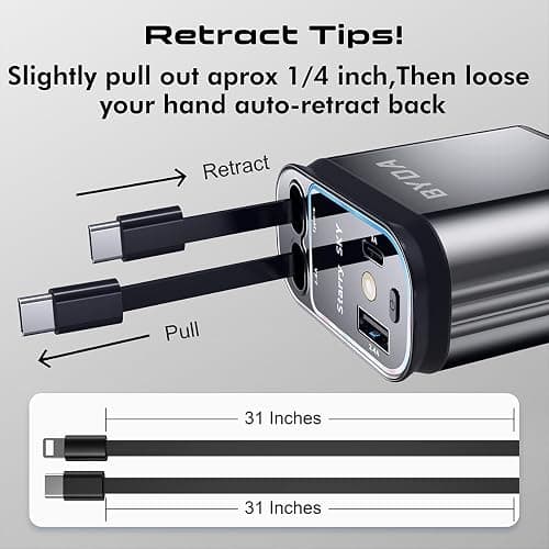 4 in 1 Retractable USB C Car Charger,69W with Starry Light,Fast Charging for iPhone 16/15/14/13/12,iPad,Android,Galaxy,Pixel,Cigarette Lighter Adapter (ForLightning+USB-C) - Lightning+USB-C - Grey thumbnail 4