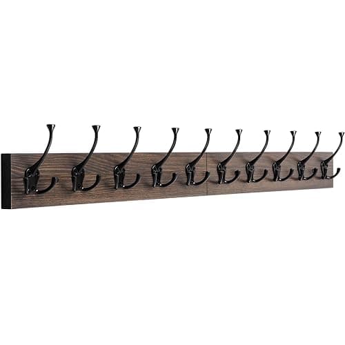 IBosins Wall Mounted Coat Rack with 10 Decorative Hooks, 34'' Long, Old Wood Color Coat Hanger, Rustic Coat Hooks Rail for Entryway Living Room Coat Scarf Bag Towel Hat - Image 1
