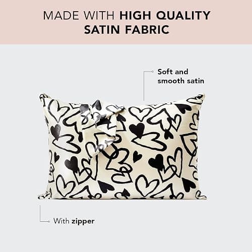 Kitsch Satin Pillowcase with Zipper for Hair & Skin, Softer Than Silk Pillow Cases Queen, Wrinkle-Free, Smooth and Cooling Satin Pillow Covers, Standard Size 19"x26" - Heart thumbnail 3