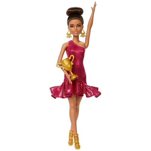 Barbie Ballroom Dancer Fashion Doll with Red Ruffle Dress, Dancing Shoes & Brown Styled Hair, Dancing Trophy Accessory thumbnail 5
