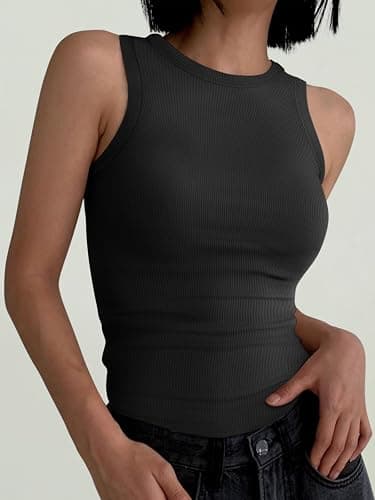 ANRABESS Womens Sleeveless High Neck Tank Tops Fashion Summer Casual Basic Slim Fit Ribbed Racerback Top Shirt Clothes thumbnail 2