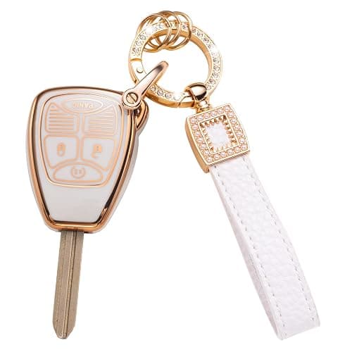 CACARLIKE for Jeep Key Fob Cover with Jeep Keychain, Car Key Fob Case Compatible with Dodge Ram 1500 2500 3500 Wrangler/Patriot/Compass Chrysler Smart Key Protector - Image 1