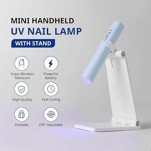 AIRSEE Mini Handheld UV Light for Gel Nails with Stand, Home & Travel,Blue | 2 Timers & Cordless,Portable Rechargeable Nail Lamps for Fast Extension,Rhinestone Glue Decoration,Gel Nail Strips thumbnail 2