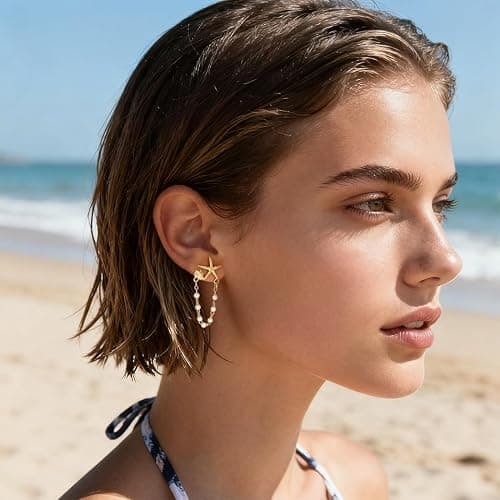 Starfish Earrings for Women Pearl Drop Seashell Earrings, Tropical Beach Ocean Dangle, Summer Vacation Beach Jewelry Gifts thumbnail 6