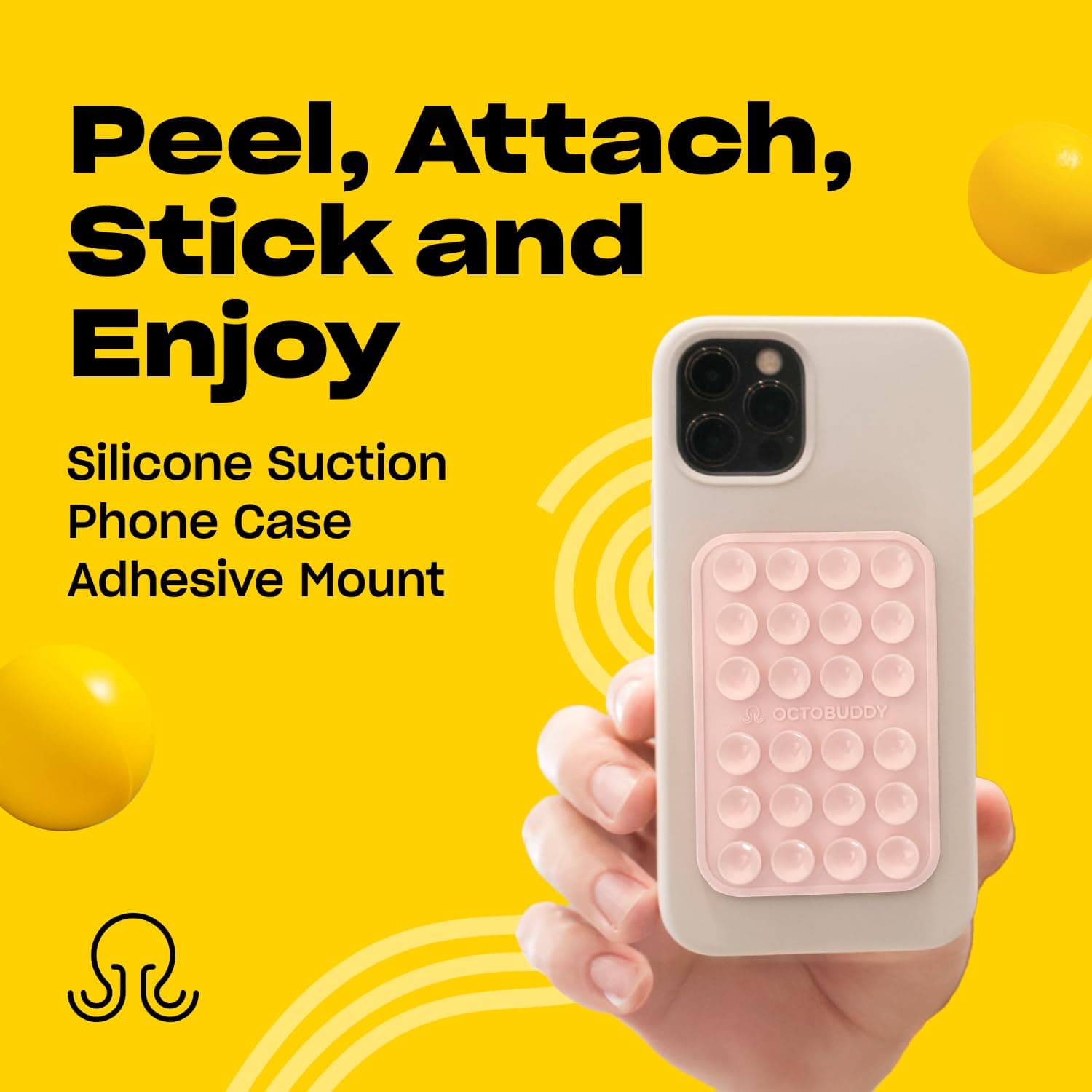 OCTOBUDDY - Funda de silicona con ventosa para teléfono con soporte calcomanía, manos libres, fuerte agarre para selfies y videos, duradero, fácil de usar, compatible con iPhone y Android, 2.25 x 3.25 thumbnail 2
