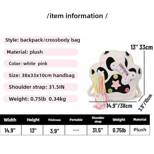 Kawaii Cat's Paw Shaped Plush Backpack With Stars and Tassels for Women Cute Y2K Furry Pentagram Bag Large Capacity (Pink) thumbnail 6