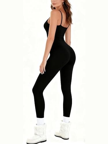 Sunzel Workout Jumpsuits for Women Adjustable Spaghetti Strap Leggings Bodysuit Square Neck Sleeveless One Piece Yoga Unitard thumbnail 2