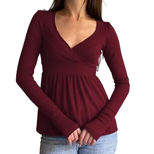 Fairy Grunge Shirts for Women Y2K Tops Long Sleeve Lace Patchwork Tees Teen Girls Vintage Slim Blouse Fall Clothes - Image 1