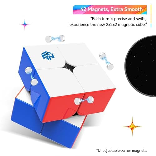 GAN 251 M Air, 2x2 Speed Cube Magnetic Stickerless 42 Magnets Brain Teasers 3D Puzzle Toy for Kids Teens Beginners Holiday Birthday Gifts (Frosted Surface Primary Internal) thumbnail 3