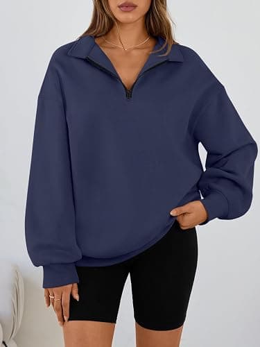Trendy Queen Womens Oversized Sweatshirts Fall Sweaters Fashion Hoodies Half Zip Pullover Long Sleeve Shirts Clothes thumbnail 2