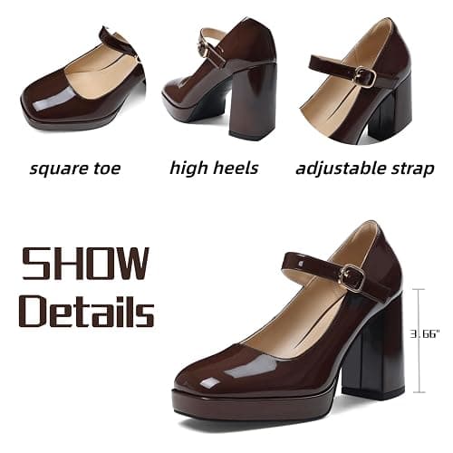 Marc Ford Mary Jane Heels Pumps Shoes Women Platform Chunky Block Heels | Square Toe, Closed Toe, Wedding, Adjustable Ankle Strap, Buckle, Vacation, Dress Shoes, Comfortable thumbnail 4