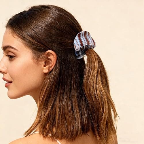1PC Blue Caramel Striped Hair Clips Women Shaped Hair Clip Sports Hair Accessory Shark Clips Premium&Versatile Ponytail Barrettes Hair Claws Fashion Hair Claw for Women's Commuting Daily Hairstyles thumbnail 6