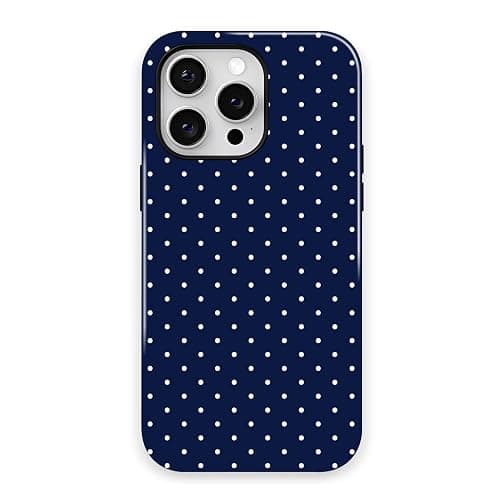 Zilkaifly Trendy Cute Hybrid 2 Layer Navy Blue Polka Dot Phone Case for iPhone 16 Pro Max,Navy - Image 1