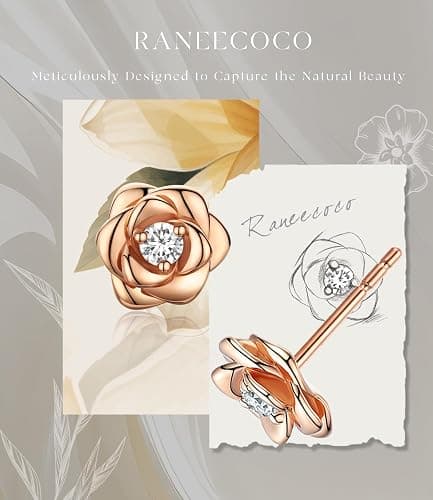 Gold Plated Sterling Silver Rose Flower Earring Studs, Hypoallergenic & Nickel Free Earrings for Women thumbnail 7
