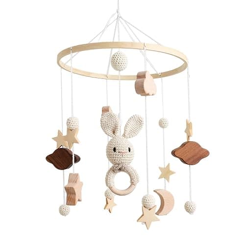 SWECOMZE Baby Mobile, Crib Mobile for Boys & Girls, 3D Clouds Rabbit Animals, Wind Chimes, Kids Room, Baby Girl Nursery Decor (B) - Image 1