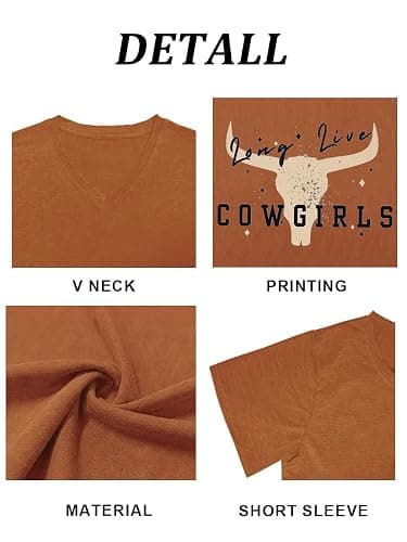 Western Country Shirt for Women Cowgirl T Shirts V Neck Short Sleeve Tops thumbnail 5