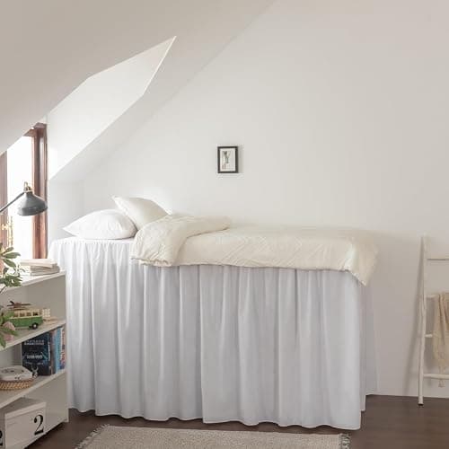 Dorm Bed Skirt, Dorm Bed Skirt Twin XL, 100% Microfiber Dorm Bed Skirts, Twin Extra Long Dorm Bedding, Split Corner, Twin XL 40" Drop (White) thumbnail 3