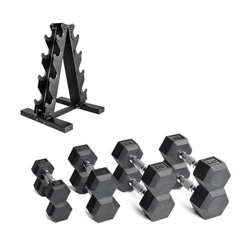 CAP Barbell Rubber Coated Dumbbell Weight Set with Vertical Rack | 100 lb, 150 lb, and 210 lb Options - Image 1