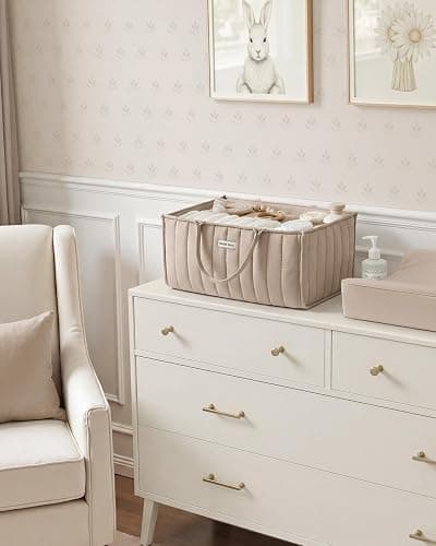 Blissful Diary Baby Diaper Caddy Organizer, Stylish Storage Basket for Newborn Essentials and Diaper Station, Gift for Baby Shower and Registry Must-Have, Sand thumbnail 7