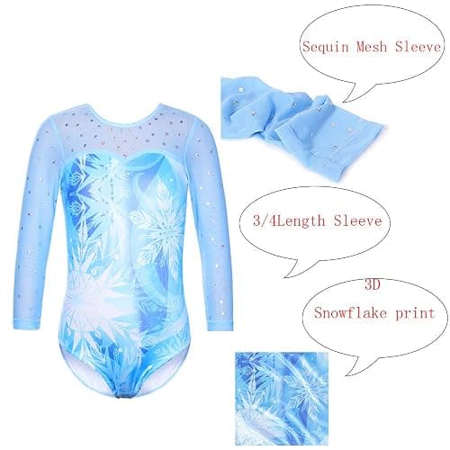 TFJH E Kids 3/4 Sleeve Girls' One Piece Sparkly Gymnastics Leotard Practice Outfits thumbnail 3