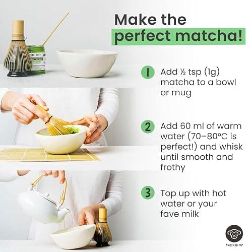 PureChimp Ceremonial Grade Matcha Powder 50g. 100% Pure Green Tea. Shade-Grown for MatchaLatte, Teas & Recipes. Recyclable Glass Jar. Antioxidant-Rich. thumbnail 5